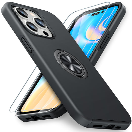 KOVASIA compatible with iPhone 14 pro Case, with [2 Pack] Screen Protector, Shockproof Cover for iPhone 14 pro, with Invisible Ring Holder Kickstand for iPhone 14 pro Case