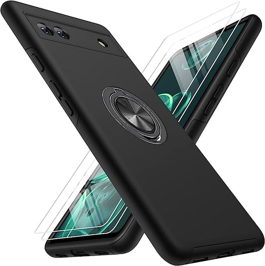 KOVASIA for Google Pixel 6A Case, Phone Case for Pixel 6A with 360° Magnetic Rotating Stand, Shockproof Protective Cover, 2 Pieces of Protective Film, Fingerprint-Resistant-6.1''